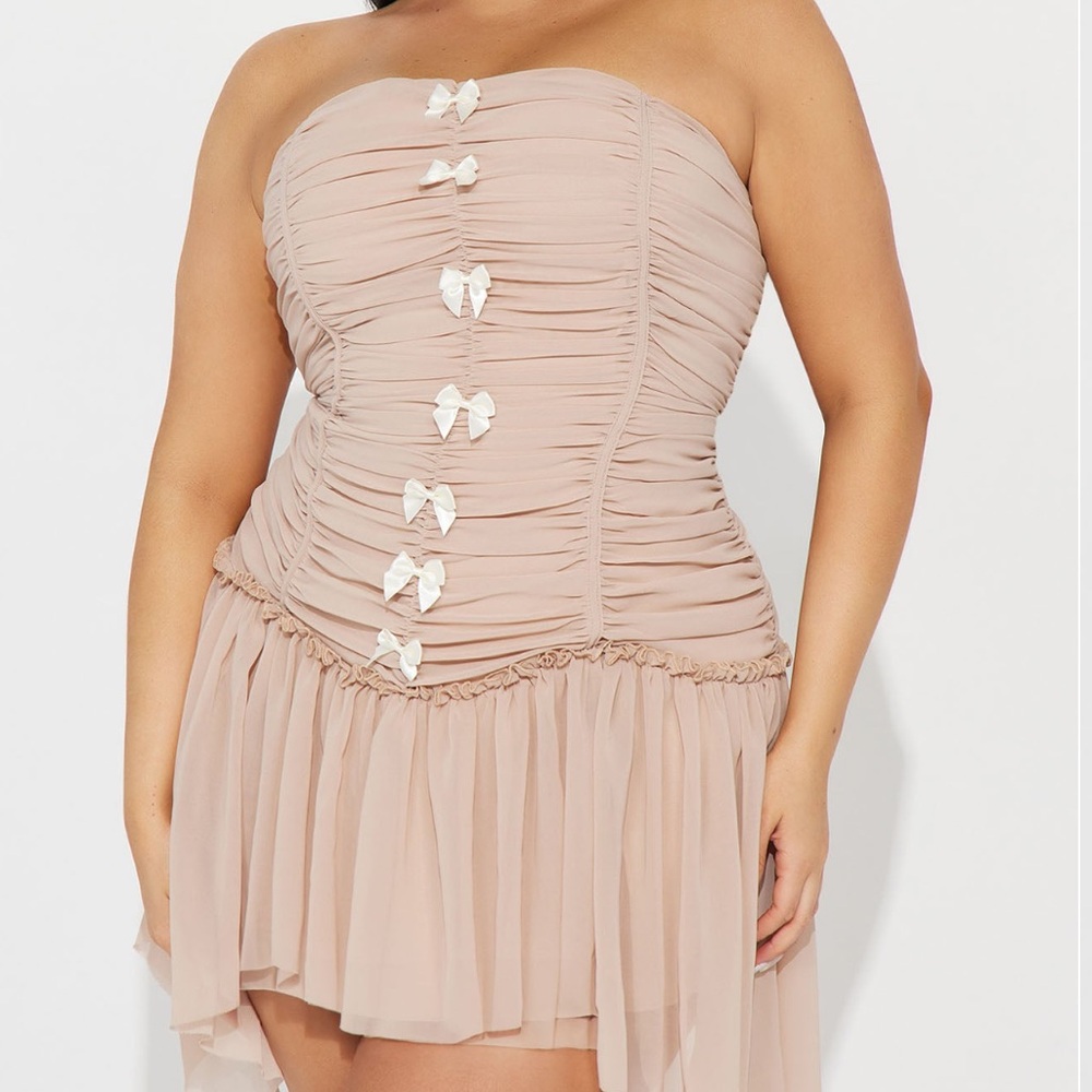 Fashion Nova Tan Strapless Babydoll Dress